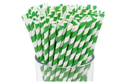 Straws Regular Green And White Stripe